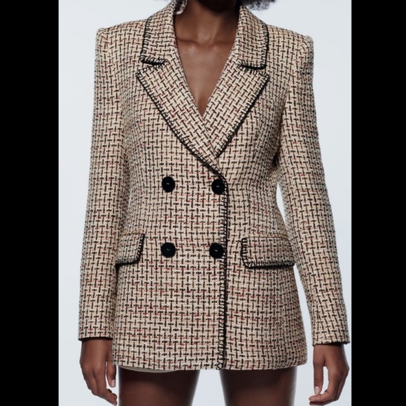 BNWT! Zara double-breasted textured weave blazer - Picture 3 of 7